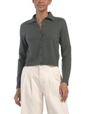 VINCE Wool Blend Button Up Polo Cardigan